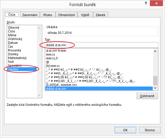 Nastavení formátu buňky pro zobrazení názvu dne a datumu v Microsoft Excel