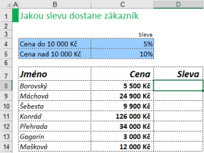 Příklad na použití funkce KDYŽ v Microsoft Excel