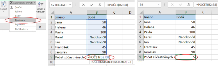 Funkce POČET v Microsoft Excel