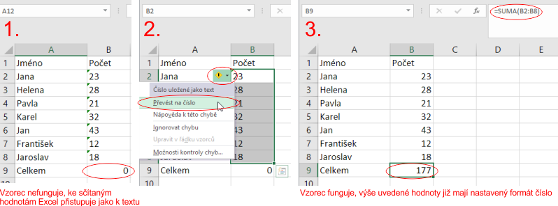 Převod textu na číslo v Microsoft Excel