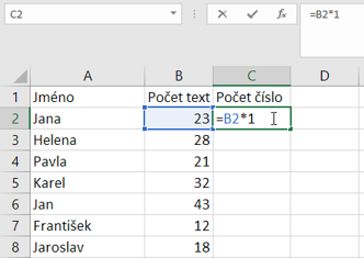 Převod textu na číslo pomocí matematické operace