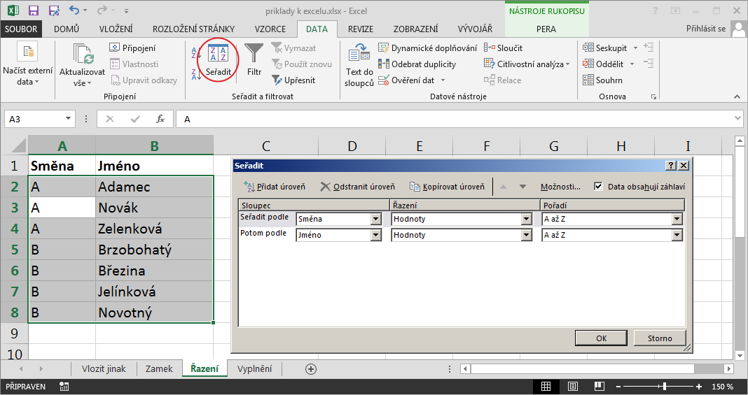 Jak v Excelu seřadit vzestupně?