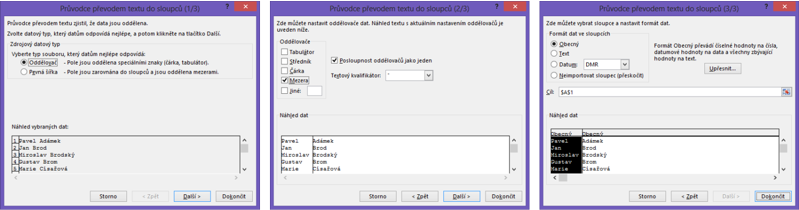 Dialog Průvodce převodem textu v Microsoft Excel