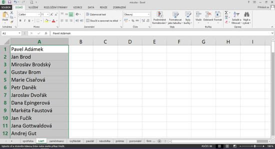 Text před rozdělením v tabulce v Microsoft Excel
