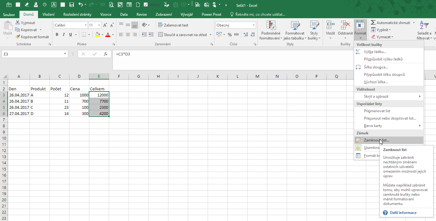 Jak skrýt list v Excelu?