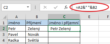 Spojení textu z více buněk v Microsoft Excel