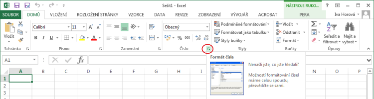 Zobrazení dialogu Formát buněk v Microsoft Excel