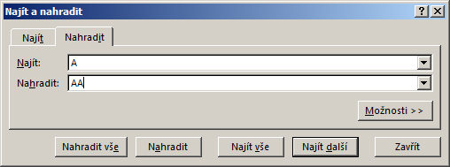 Dialog Najít a nahradit v Microsoft Excel