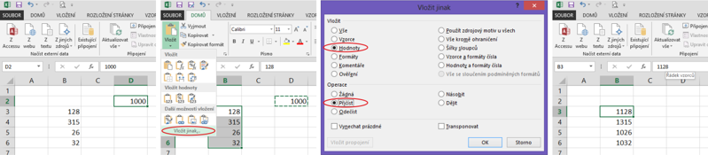 Postup při přičtení hodnoty ke skupině hodnot v Microsoft Excel