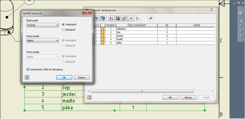 Zátržítko Automaticky třídit při aktualizaci v Autodesk Inventor 2015