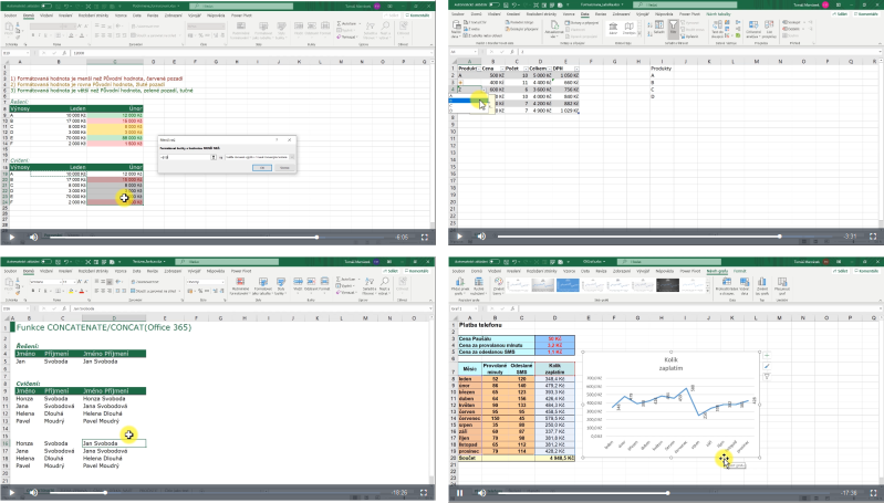 Ukázky z video školení Excel mírně pokročilý